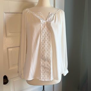 White House Black Market WHBM White Long Sleeve Blouse, Medium